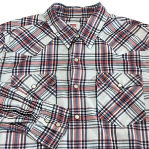 Levis Western Pearl Snap Shirt Adult S Plaid Sawtooth Long‎ Sleeve Cowboy Ranch